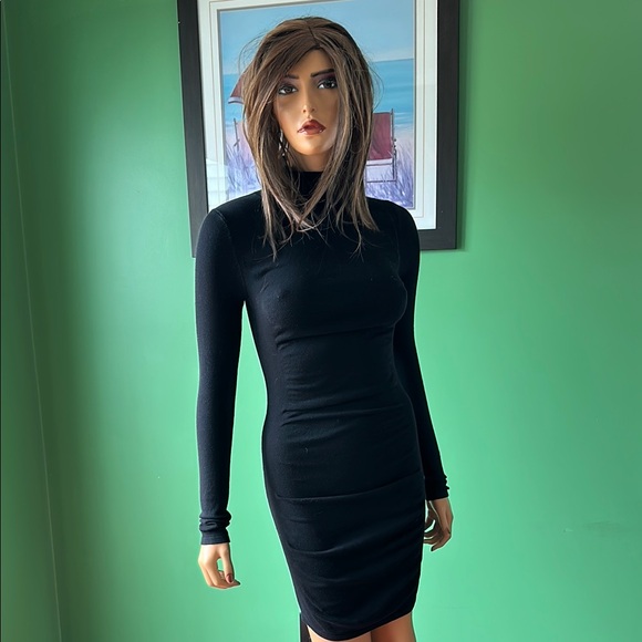 💜💜NWOT Express Black Ribbed Ruched Bodycon Dress💜💜 - Picture 1 of 10